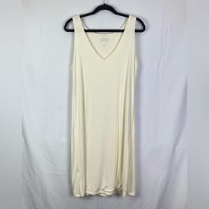 Cozy Earth Medium rib knit V-neck Tank Lounge dress cream bamboo midi minimalist